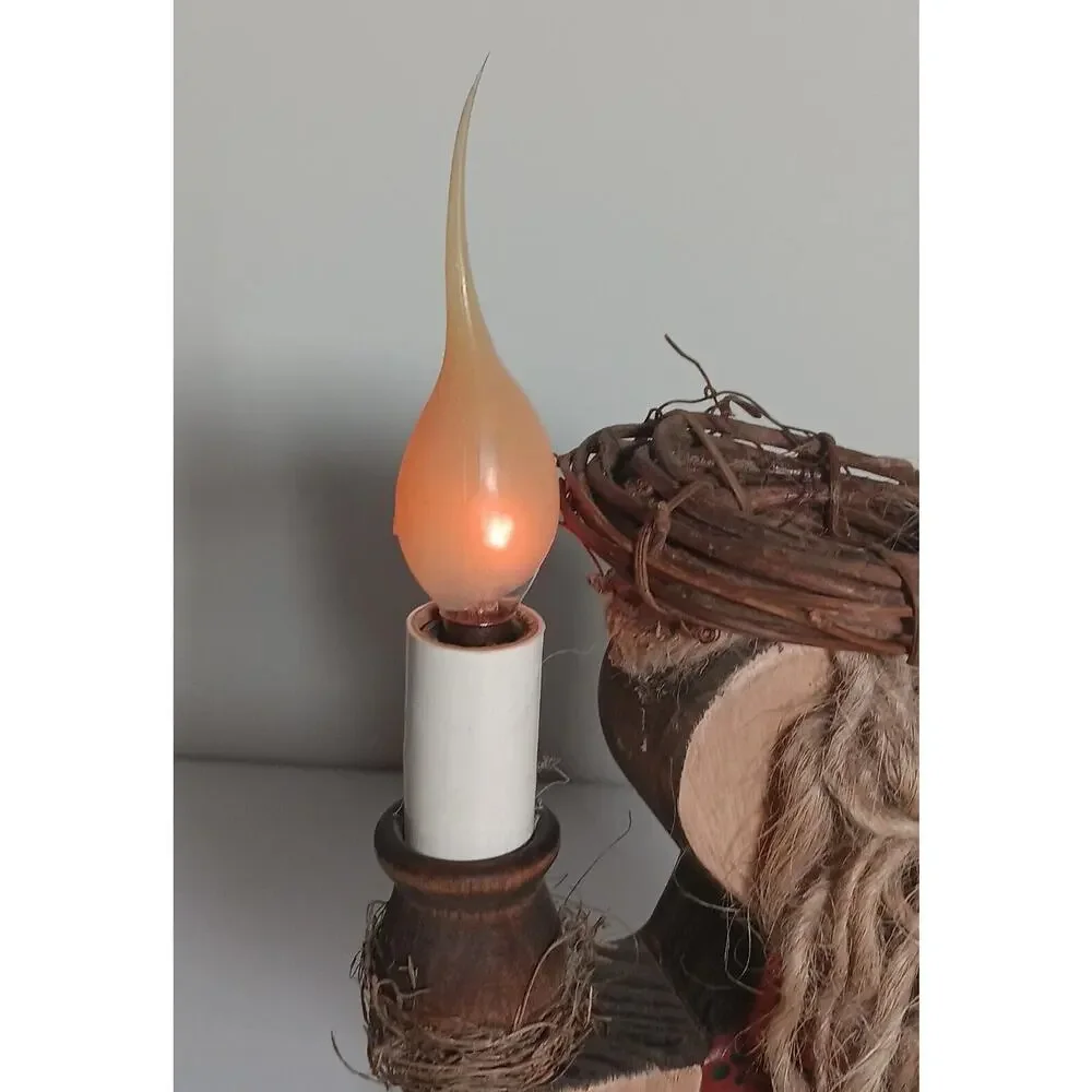 Angel Electric Candle Wooden Primitive Lamp Light Silicone Bulb Grapevine 9